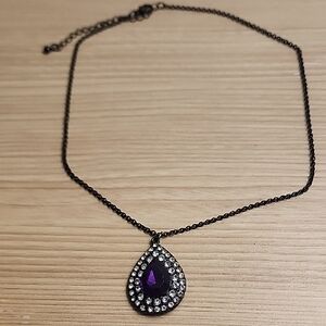 Antique Black Chain Necklace with Purple Pendant